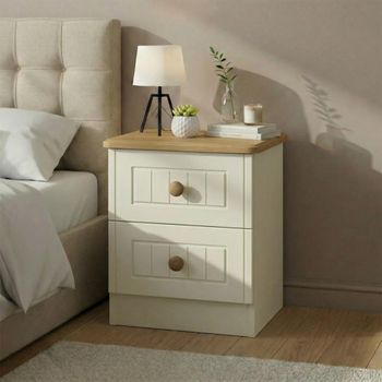 Warwick Cream and Oak 2 Drawer Bedside Cabinet