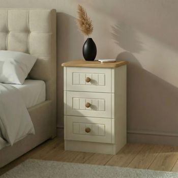 Warwick Cream and Oak 3 Drawer Bedside Cabinet