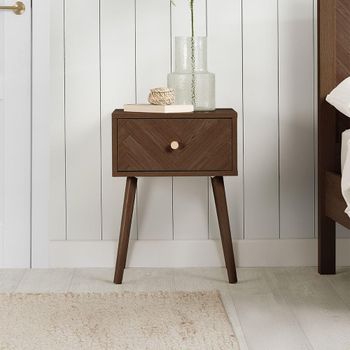 Herringford Walnut 1 Drawer Bedside Table