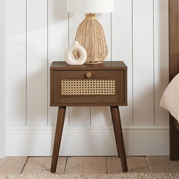 Croxley Walnut and Rattan 1 Drawer Bedside Table
