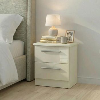 Knightsbridge Cream Gloss 2 Drawer Bedside Cabinet