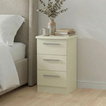 Knightsbridge Cream Gloss 3 Drawer Bedside Cabinet