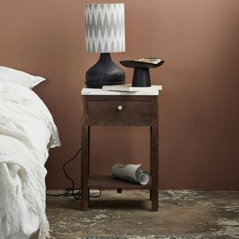 Bille Mango Wood and Marble Top 1 Drawer Bedside Table