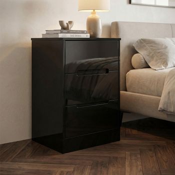 Monaco Black Gloss 3 Drawer Bedside Cabinet