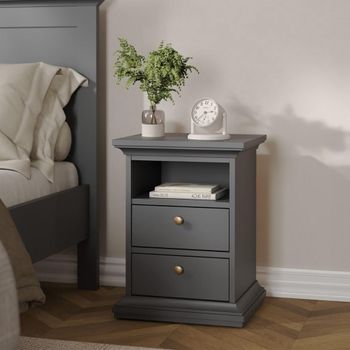 Paris Grey 2 Drawer Bedside Cabinet