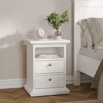 Paris White 2 Drawer Bedside Cabinet
