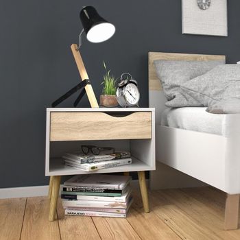 Oslo White and Oak 1 Drawer Bedside Table