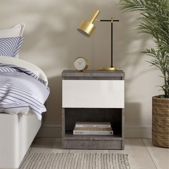 Naia Grey Concrete 1 Drawer Bedside Cabinet