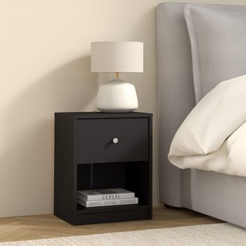May Black 1 Drawer Bedside Cabinet