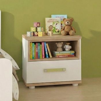 4Kids White and Oak 1 Drawer Lemon Handle Bedside Cabinet