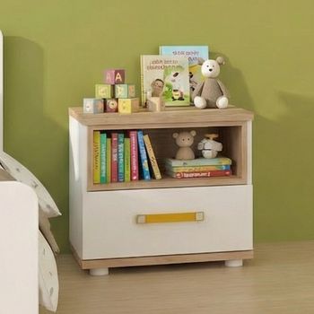 4Kids Orange Handle White and Oak 1 Drawer Bedside Cabinet