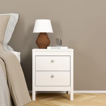 Madrid White 2 Drawer Bedside Cabinet
