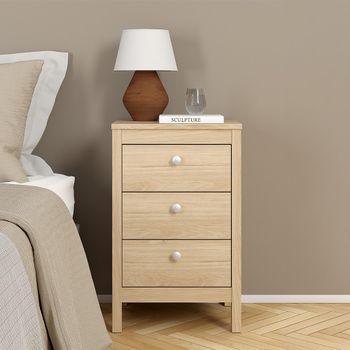 Madrid Jackson Hickory Oak 3 Drawer Bedside Table