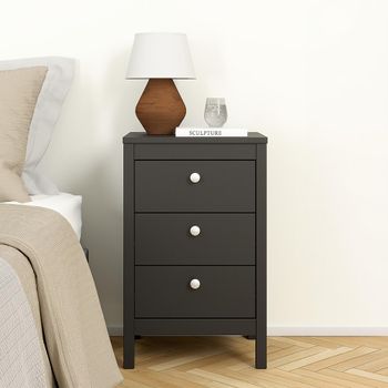 Madrid Matt Black 3 Drawer Bedside Table