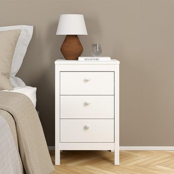 Madrid White 3 Drawer Bedside Table
