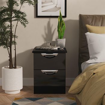 Camden Black Gloss 2 Drawer Bedside Cabinet
