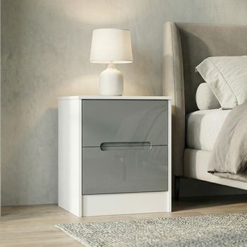 Monaco Grey Gloss and White 2 Drawer Bedside Cabinet