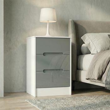 Monaco Grey Gloss and White 3 Drawer Bedside Cabinet
