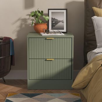 Nashville Green 2 Drawer Midi Bedside Cabinet