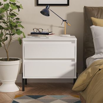 Leona White Matt 2 Drawer Midi Bedside Cabinet