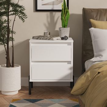 Leona White Matt 2 Drawer Bedside Cabinet