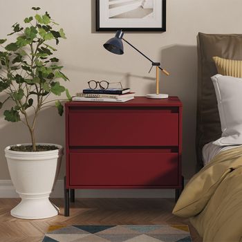 Leona Red Matt 2 Drawer Midi Bedside Cabinet