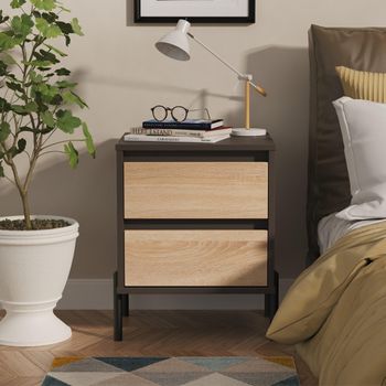 Leona Bardolino Oak and Graphite 2 Drawer Bedside Cabinet