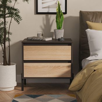 Leona Bardolino Oak and Graphite 2 Drawer Midi Bedside Cabinet