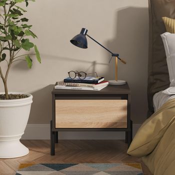 Leona Bardolino Oak and Graphite 1 Drawer Bedside Table