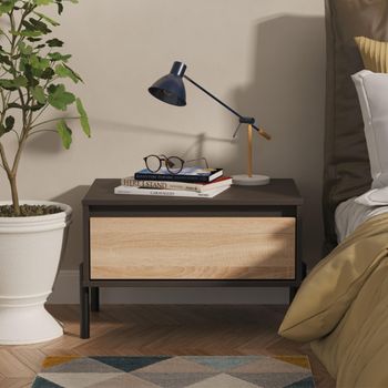 Leona Bardolino Oak and Graphite 1 Drawer Midi Bedside Table