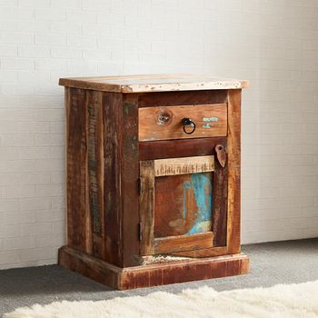 Coastal Reclaimed Wood 1 Door 1 Drawer Bedside Cabinet
