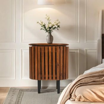 Slatted Mango Wood 1 Door Bedside Table