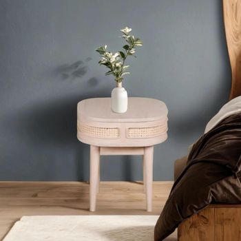 Valencia Natural Rattan and Mango Wood Curved Bedside Table