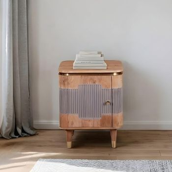 Wilton Gold Trim Acacia Wood 1 Door Ribbed Bedside Table