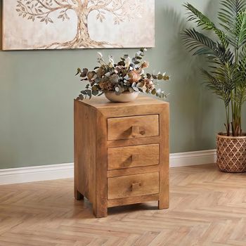 Dakota Light Mango Wood 3 Drawer Bedside Cabinet