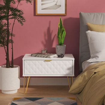 Harlequin White Matt 1 Drawer Midi Bedside Cabinet with Hairpin Legs