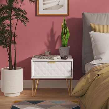 Harlequin White Matt 1 Drawer Bedside Cabinet with Hairpin Legs