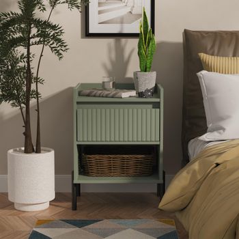 Osaka Reed Green Fluted 1 Drawer Bedside Cabinet