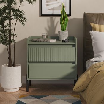 Osaka Reed Green Fluted 2 Drawer Midi Bedside Cabinet