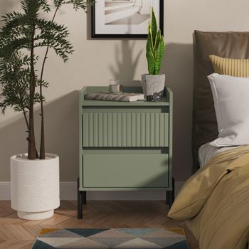 Osaka Reed Green Fluted 2 Drawer Bedside Cabinet