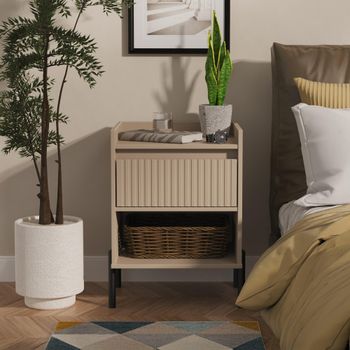 Osaka Mushroom Matt Fluted 1 Drawer Bedside Cabinet