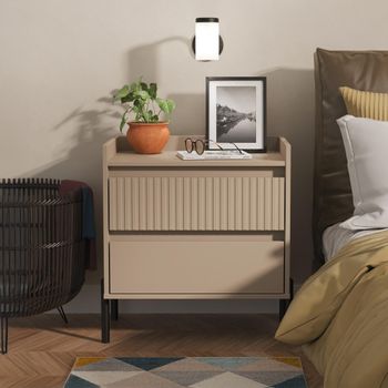 Osaka Mushroom Matt Fluted 2 Drawer Midi Bedside Cabinet