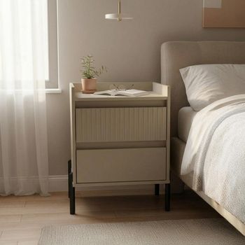 Osaka Mushroom Matt Fluted 2 Drawer Bedside Cabinet
