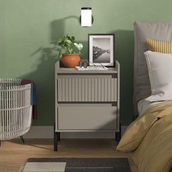 Osaka Dusk Grey Fluted 2 Drawer Bedside Cabinet