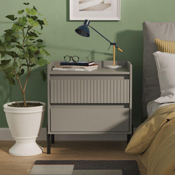 Osaka Dusk Grey Fluted 2 Drawer Midi Bedside Cabinet