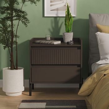Osaka Graphite Fluted 2 Drawer Midi Bedside Cabinet