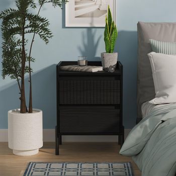 Osaka Black Ash Fluted 2 Drawer Bedside Cabinet