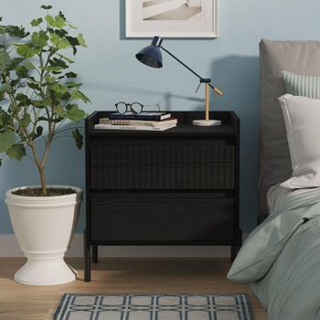 Osaka Black Ash Fluted 2 Drawer Midi Bedside Cabinet