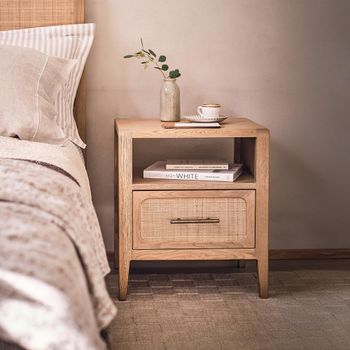 Casera Natural Rattan and American Oak 1 Drawer Bedside Cabinet
