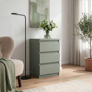 Edmore Sage Green 3 Drawer Bedside Cabinet